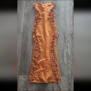 AKIRA Strapless Dress with Lace-Up Sides in Orange